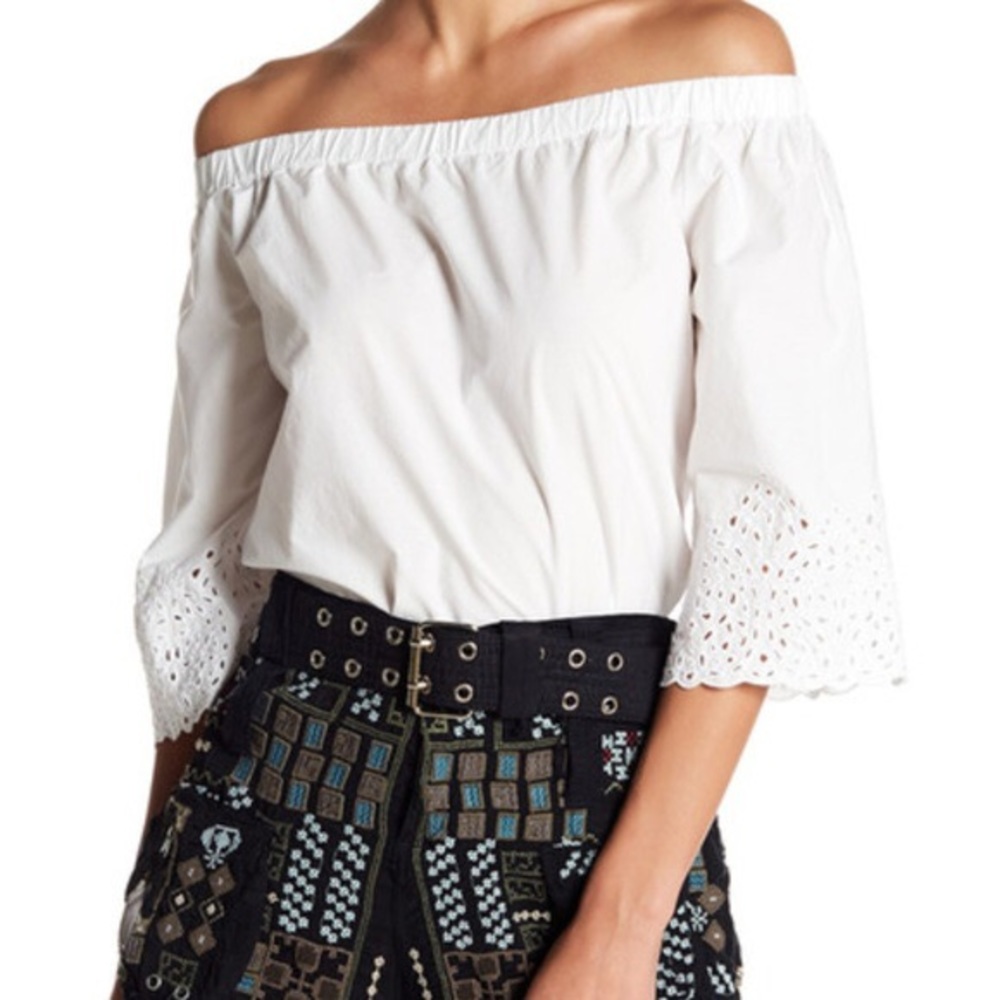 Johnny Was white embroidered peasant top